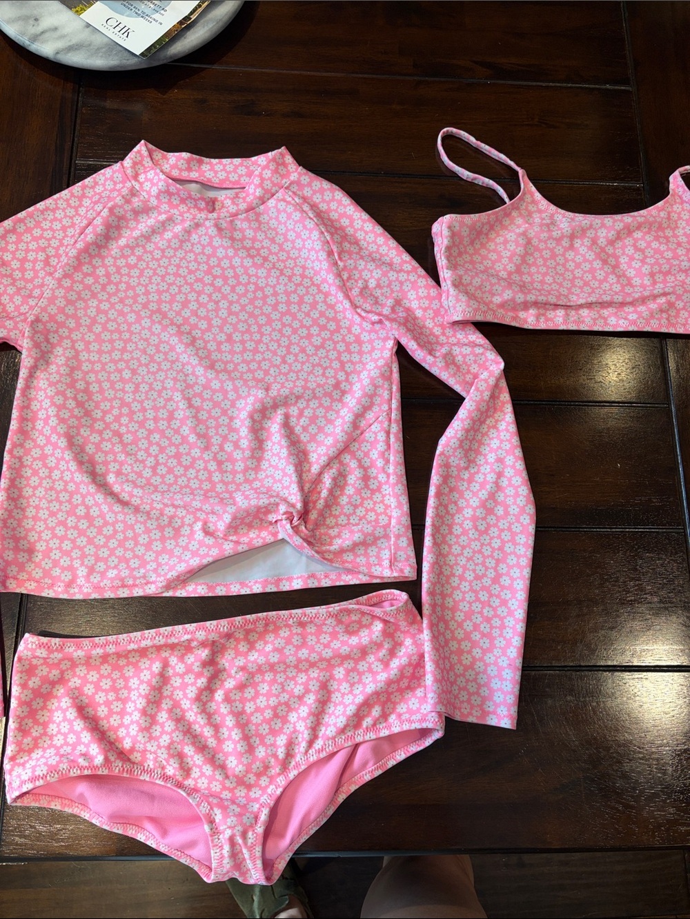 GAP Pink Daisy Long Sleeve Rashguard Swim Set 3 piece